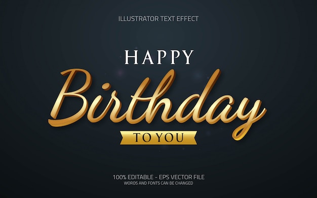 Vector happy birthday background with 3d gold writing on a dark background.