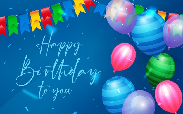 Vector happy birthday background with balloon and confetti