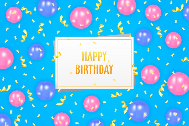 Вектор С днем рождения фон с воздушными шарами и конфетти