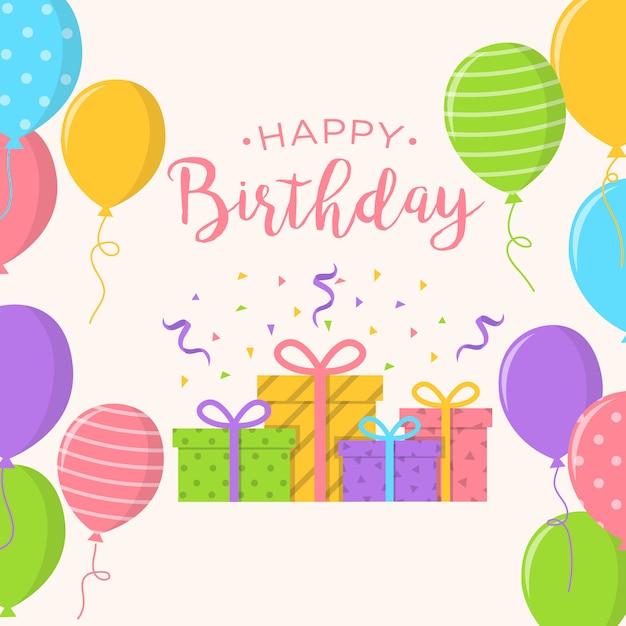 Vector happy birthday background with balloons and gifts box