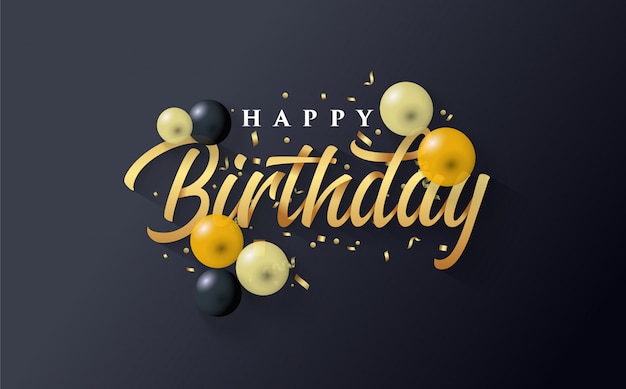 Premium Vector | Happy birthday background with gold and a few balloons on  black