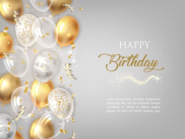 Happy birthday background with golden balloons.