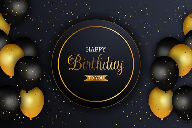 Happy birthday background with golden and black balloons