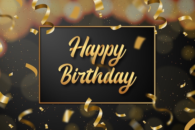 Vector happy birthday background with golden text  and confetti