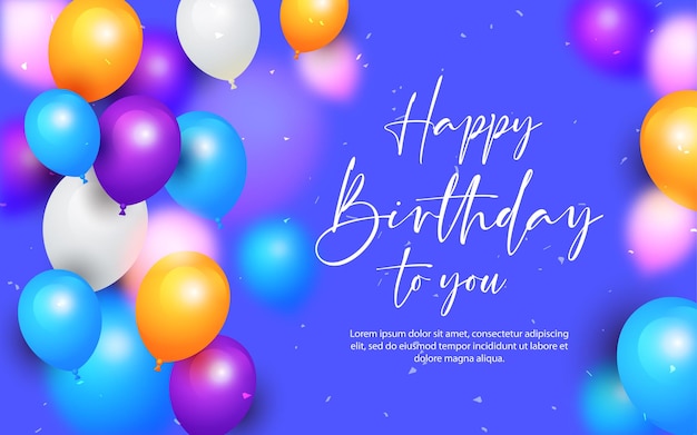 Vector happy birthday background with realistic ballon and confetti