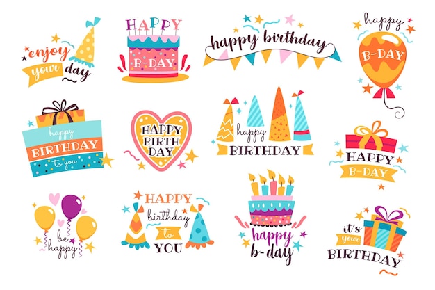 Vector happy birthday badges set