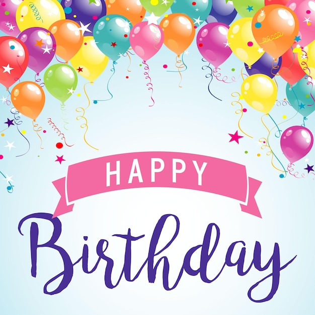 Premium Vector | Happy birthday balloon ribbon background