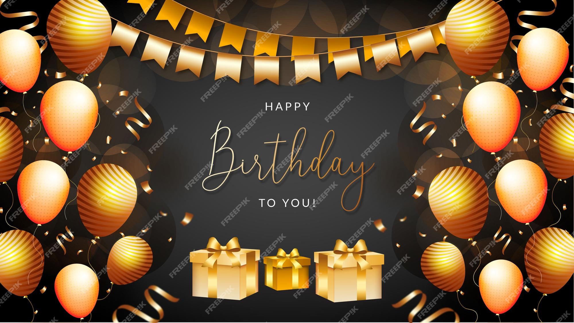 Premium Vector | Happy birthday banner or background balloons with box and  golden luxury ribbon