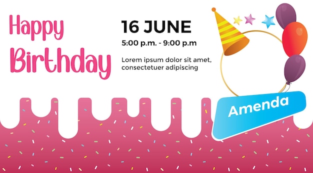 Vector happy birthday banner and invitation