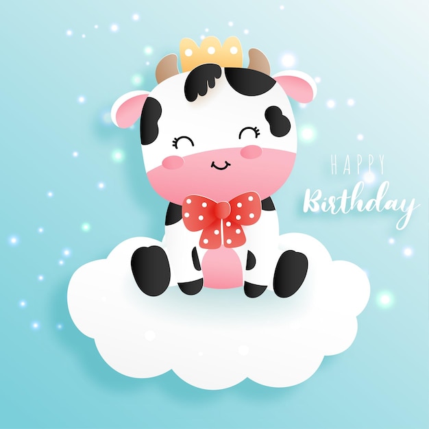 Happy Birthday, Birthday card with baby cow, farm birthday