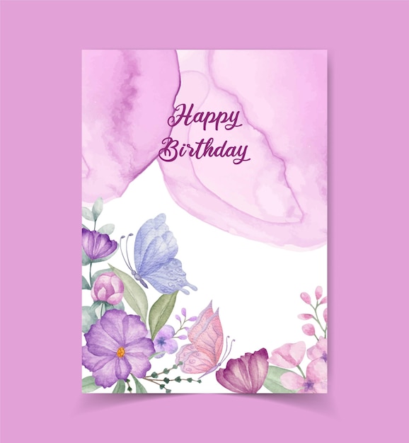 Vector happy birthday butterfly floral invitation card