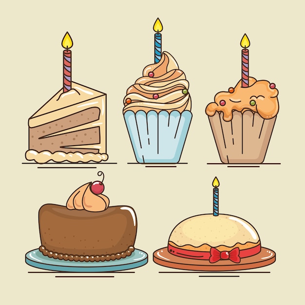 Happy birthday cake and muffin design