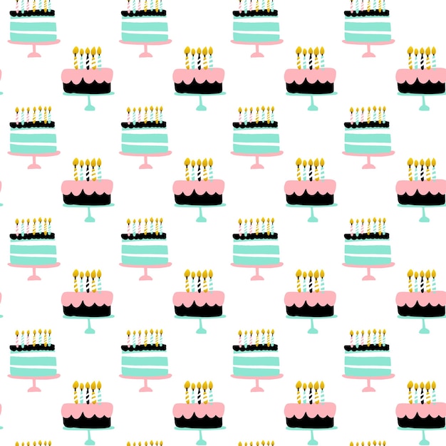 Vector happy birthday cake seamless pattern. vector illustration of trendy greeting background.
