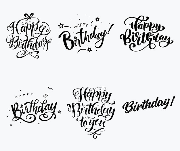 Vector happy birthday calligraphy set typography text