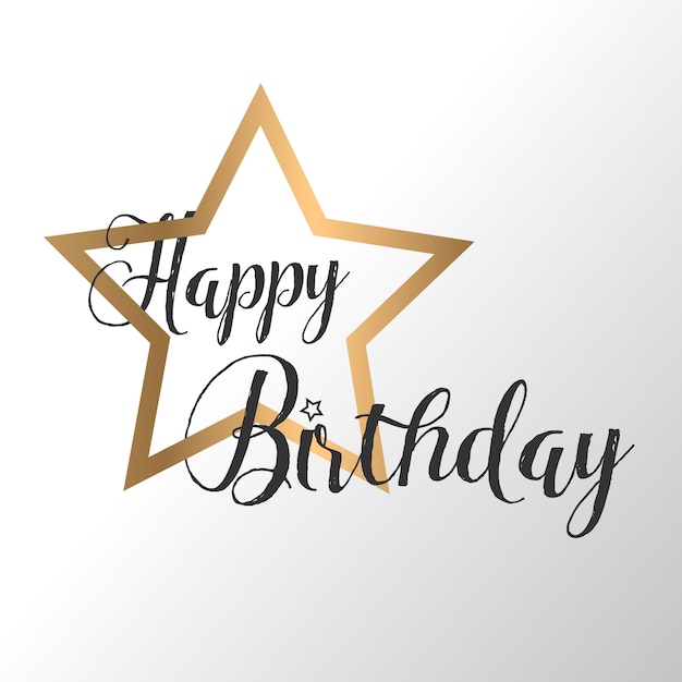 Vector happy birthday card calligraphy text with golden star