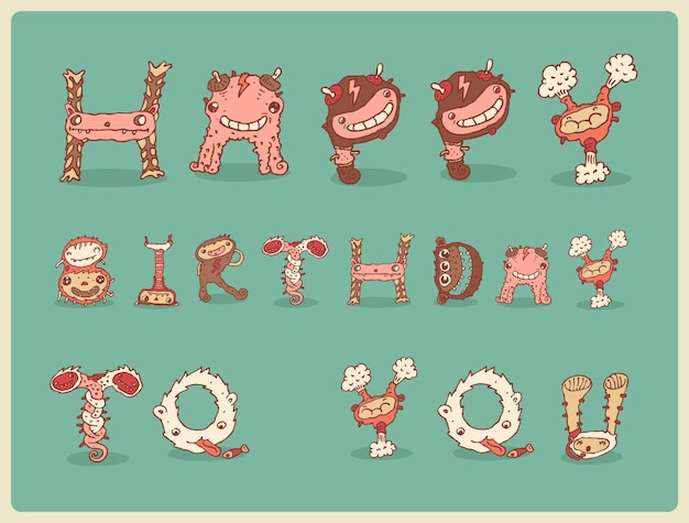 Happy Birthday card, cartoon vector illustration, flat design