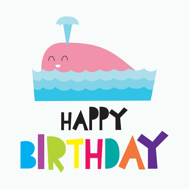 Vector happy birthday card for children, colorful cute and funny card design for newborn baby