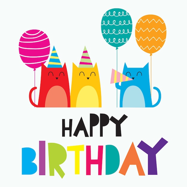 Vector happy birthday card for children, colorful cute and funny card design for newborn baby