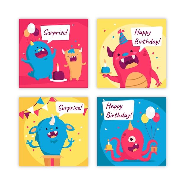 Vector happy birthday card collection