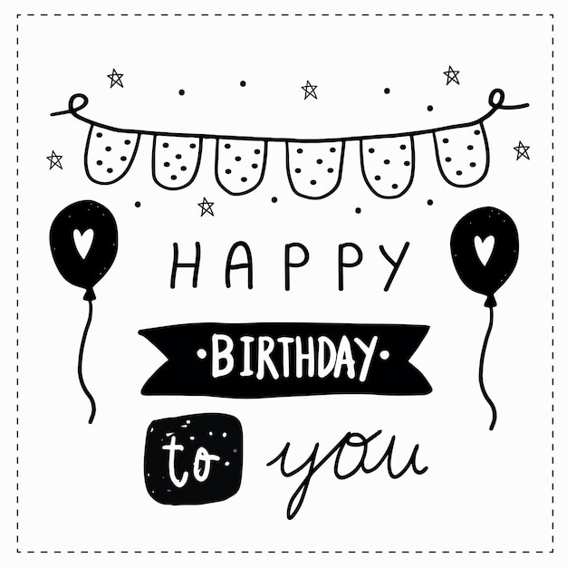 Vector happy birthday card hand drawn