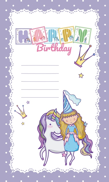 Vector happy birthday card for little girl