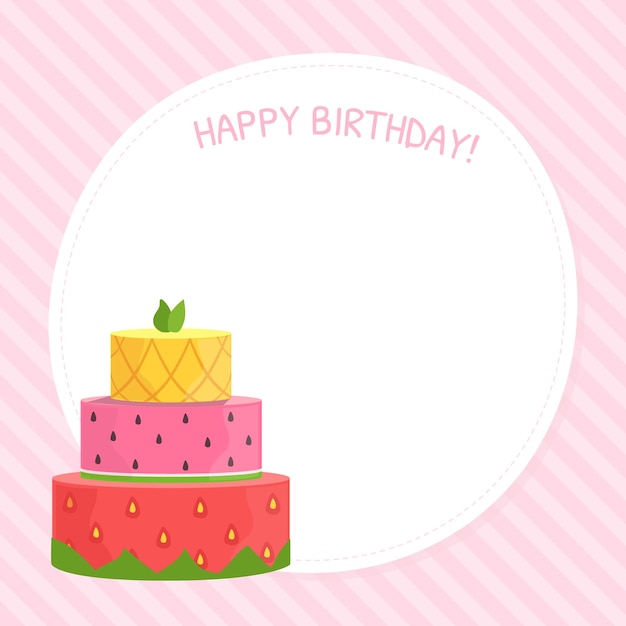 ベクトル ハッピーバースデーカードのテンプレート 甘いケーキのデザートのベクトルイラストの祝賀カード