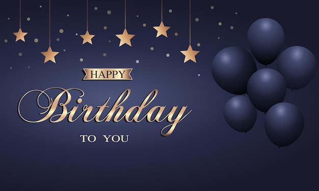 Vector happy birthday card with balloons and star