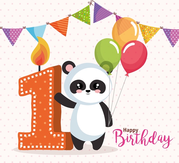 Happy birthday card with bear panda