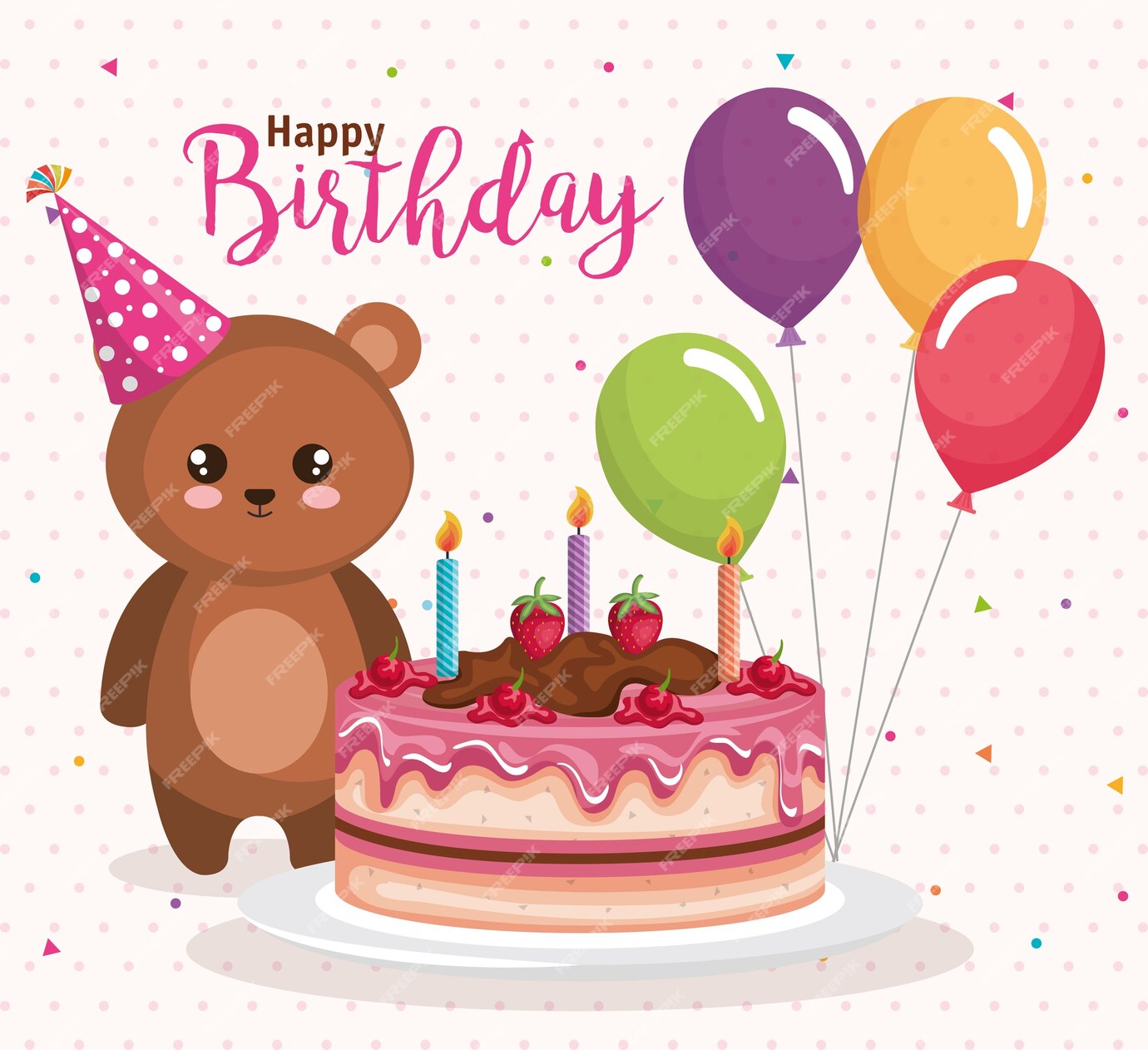 Premium Vector | Happy birthday card with bear teddy