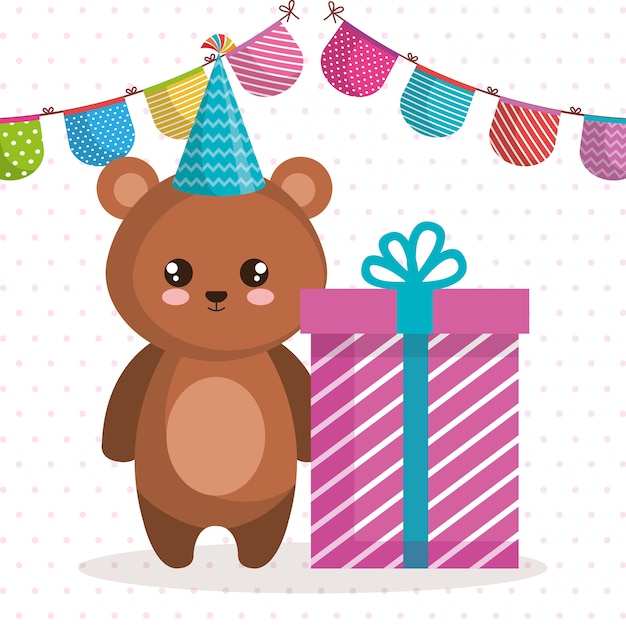 Vector happy birthday card with bear teddy