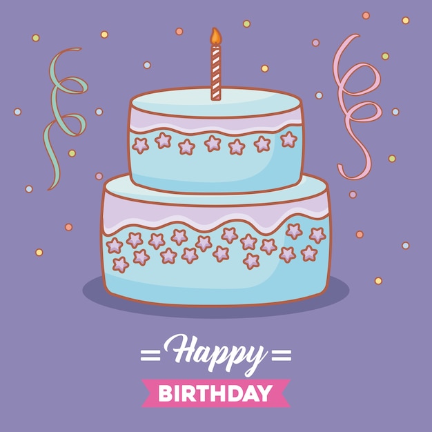 Happy birthday card with birthday cake with candles