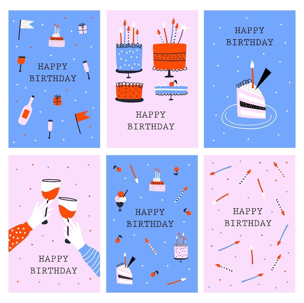 Happy Birthday card with cake. Vector illustrations