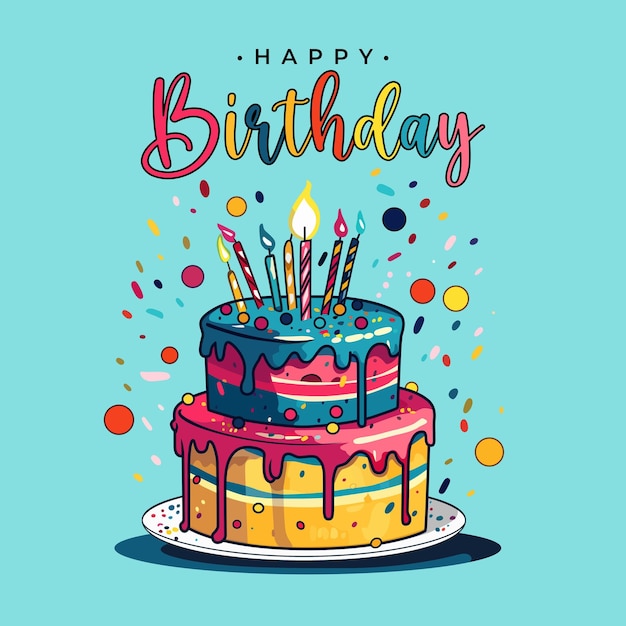 Vector happy birthday card with cake vector illustrationxd