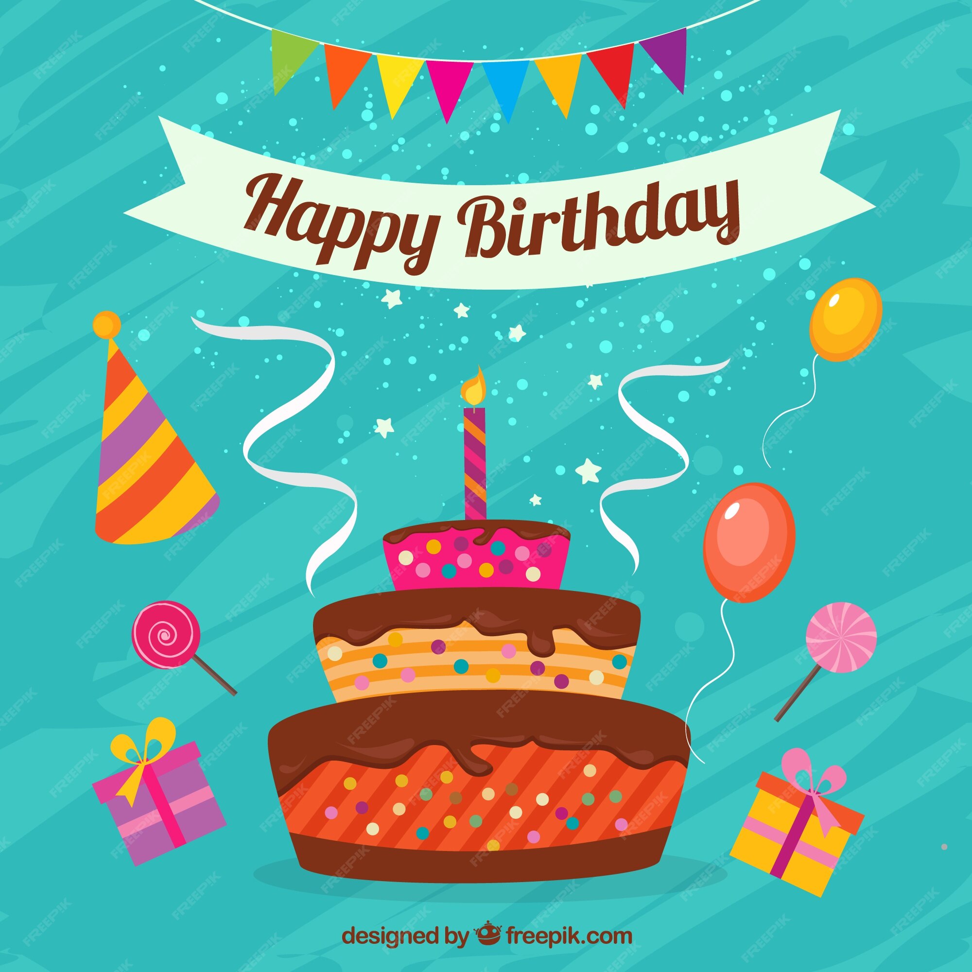 Premium Vector | Happy birthday card with cake