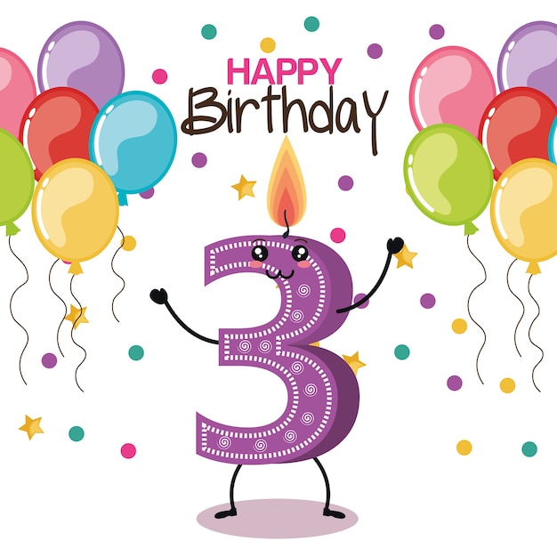 Vector happy birthday card with candle number