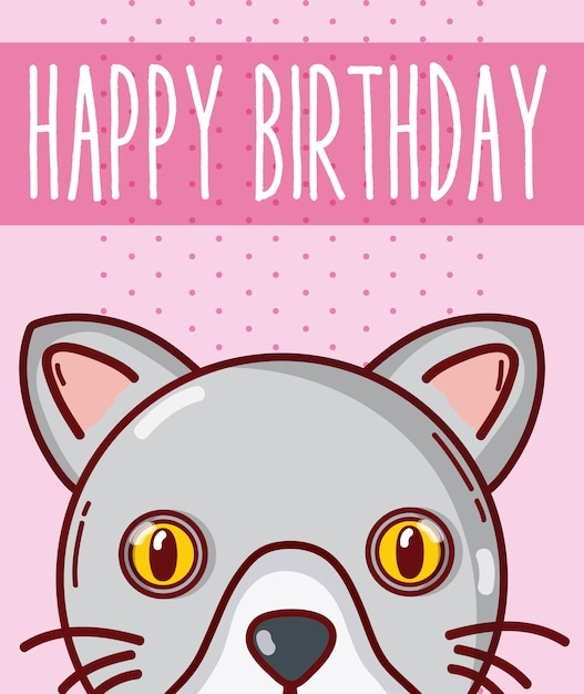 Happy birthday card with cat cartoon vector illustration graphic design