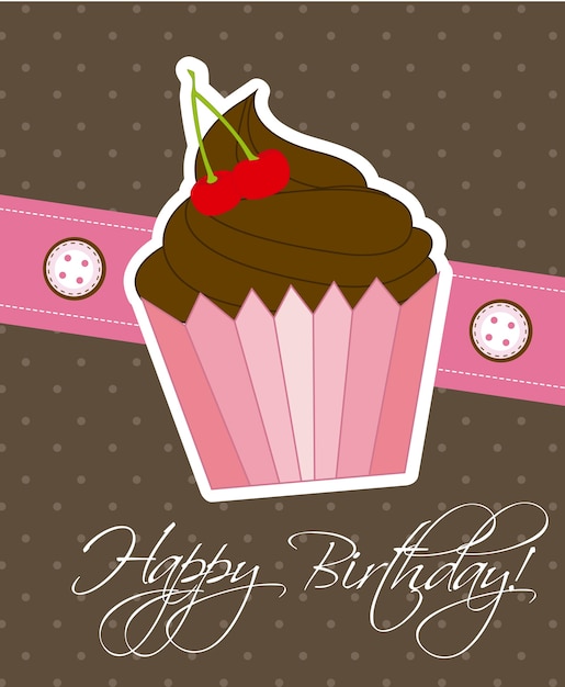 Vector happy birthday card with cup cake vector illustration