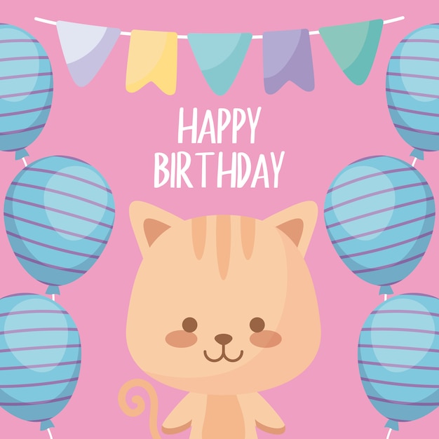 Happy birthday card with cute cat