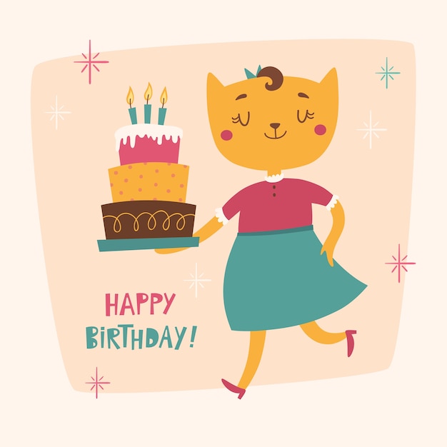 Поздравительная открытка с милой кошкой