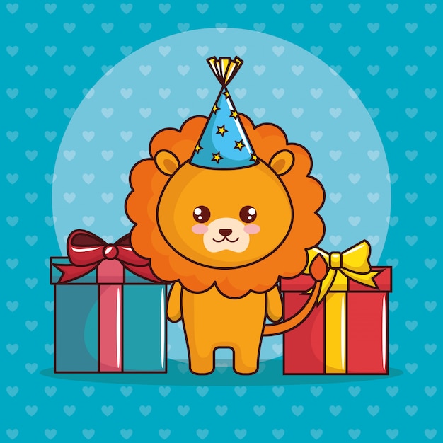 Happy birthday card with cute lion