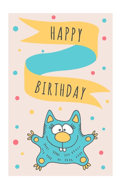 Happy birthday card with cute monster print template