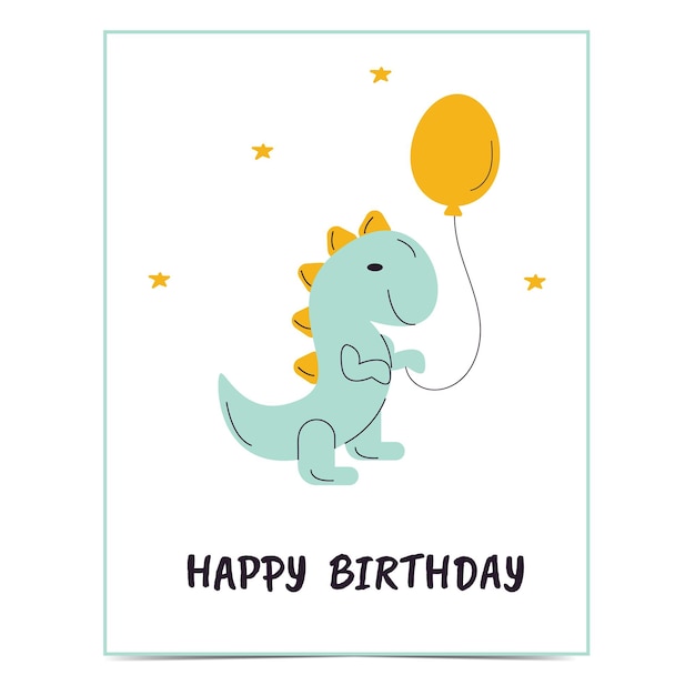 Biglietto di auguri di buon compleanno con un dinosauro