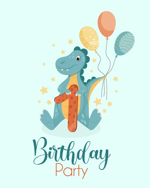 Vector happy birthday card with a dinosaur