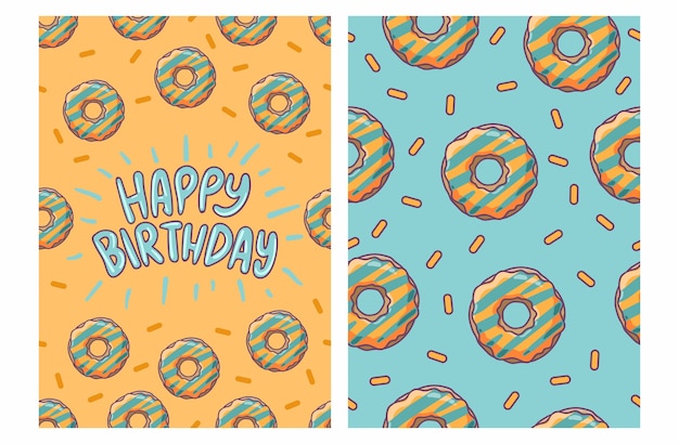 ベクトル ドーナツパターンの誕生日お祝いカード