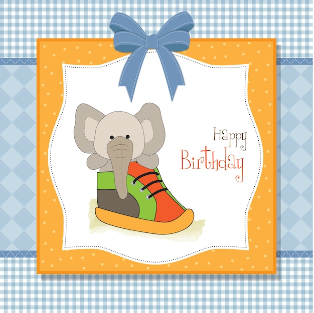 Happy birthday card with an elephant hidden in a shoe