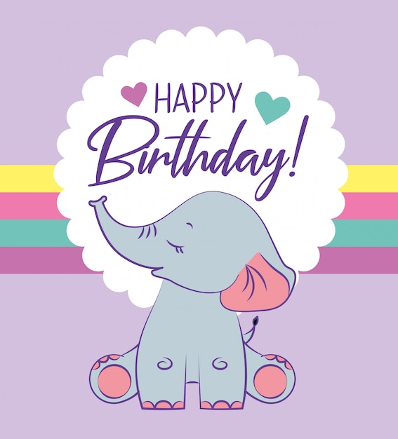 Vector happy birthday card with elephant