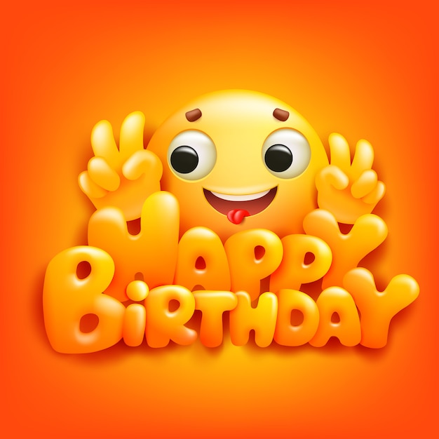 Happy birthday card with emoji cartoon character.