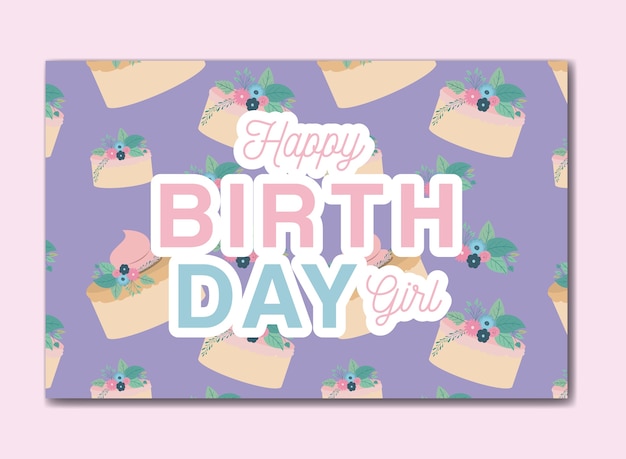 Happy birthday card with floral and cake