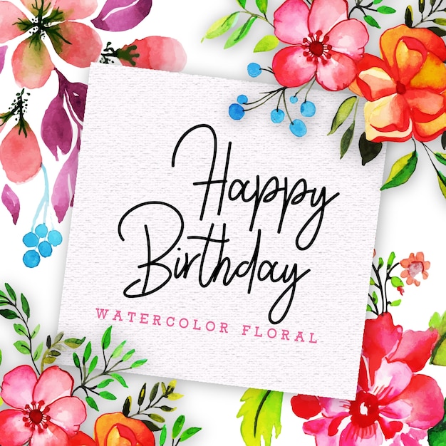 Vector happy birthday card with floral in watercolor style