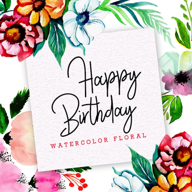 Vector happy birthday card with floral in watercolor style